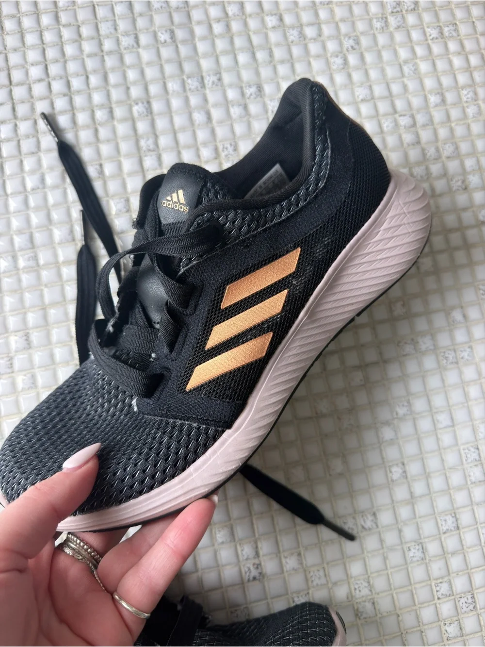 adidas Black and Rose Gold Women’s Athletic Running Shoes